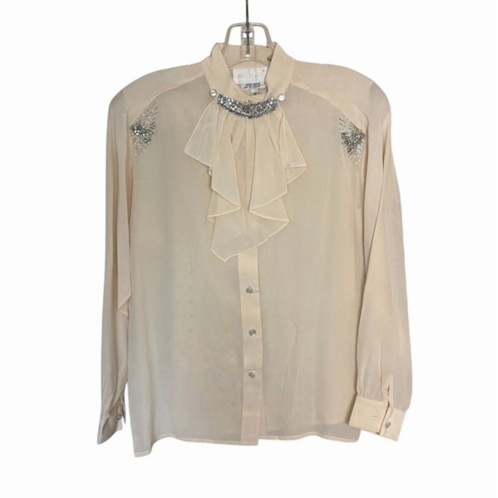 Vintage Four Seasons Silk Blouse Embellished Removable Bib Victorian Sz 6
